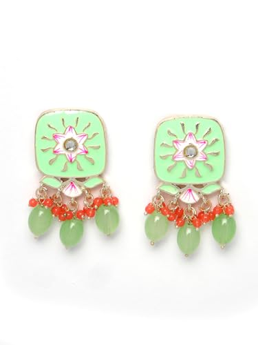 Square Mint Green Enamel Choker Set with Earrings